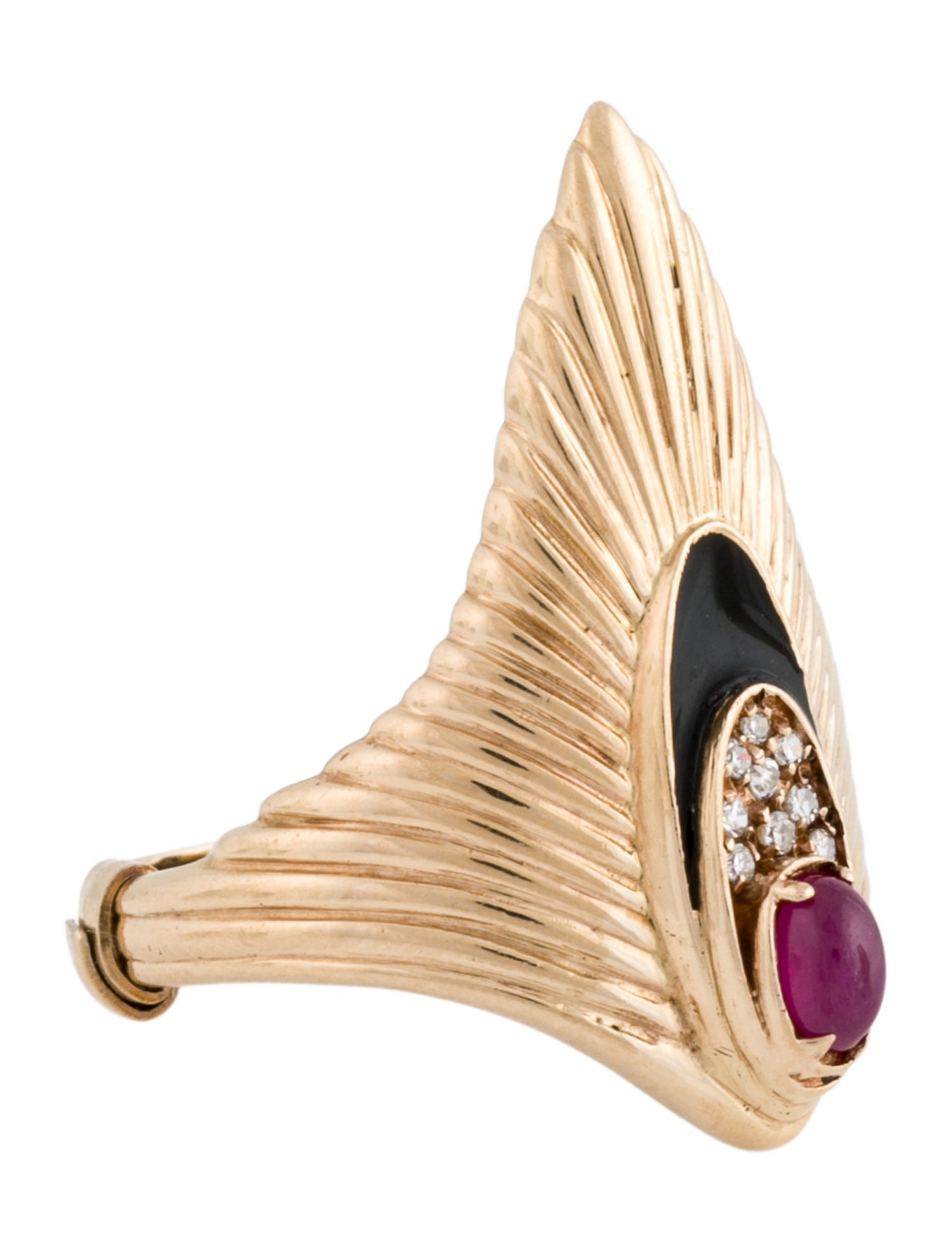 Erté 14K Ruby & Diamond Enamel Rayonnement Cocktail Ring