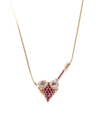 Erté 14K Ruby & Diamond L'Amour Heart Pendant Necklace