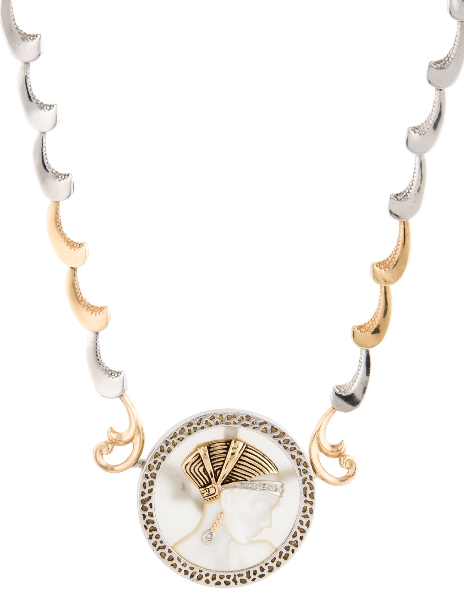 Erté Mother of Pearl, Quartz & Diamond Removable Brooch Pendant Necklace