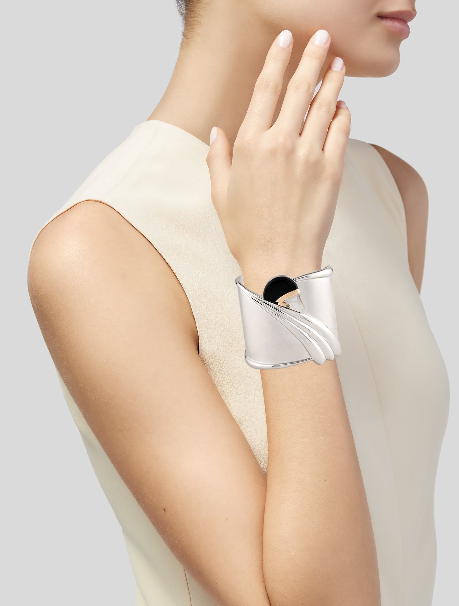 Erté Vintage Mother of Pearl , Onyx & Diamond Tempest Cuff Bracelet