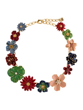Erwin Pearl Faux Pearl, Crystal & Enamel Flower Collar Necklace