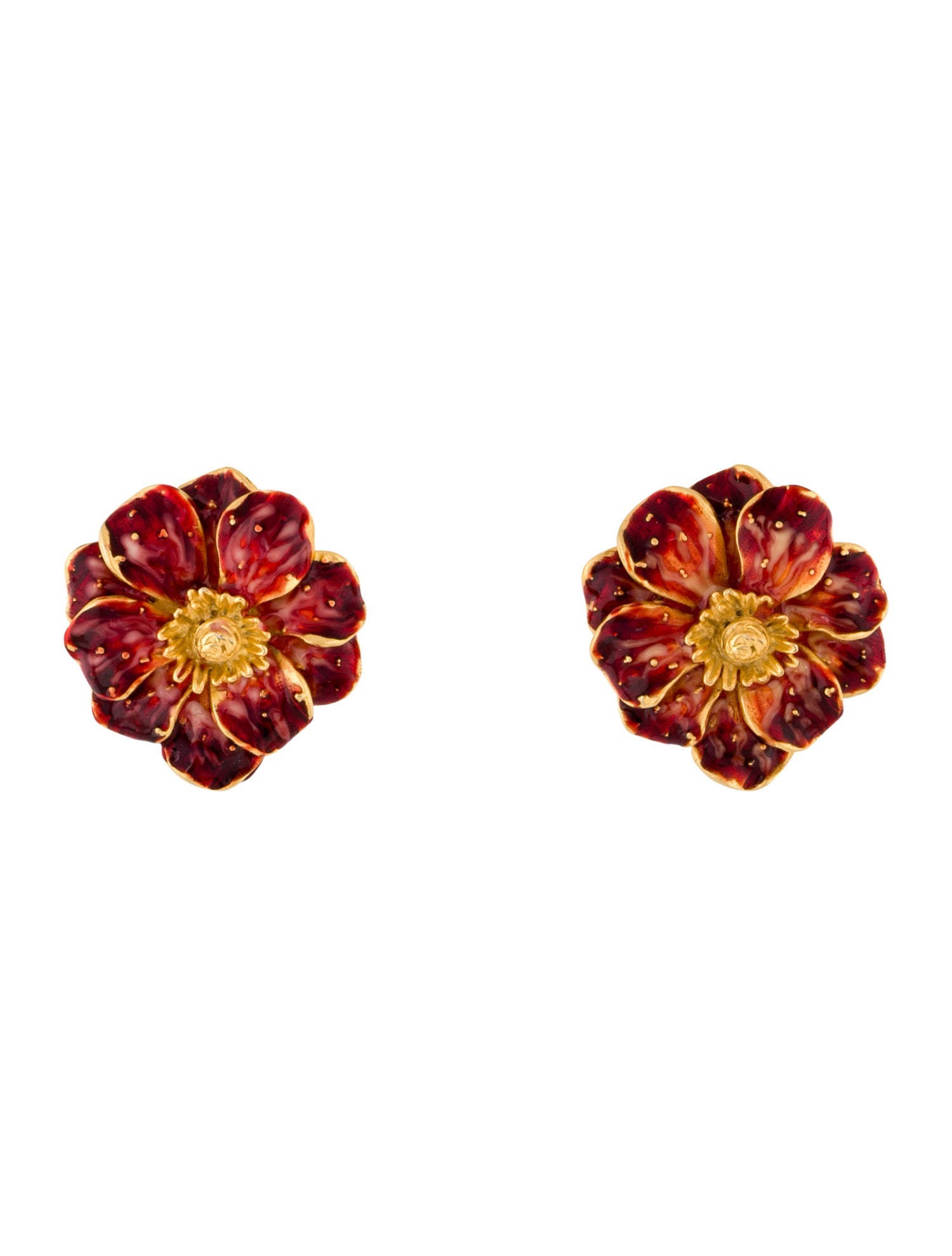 Erwin Pearl Enamel Flower Clip On Earrings