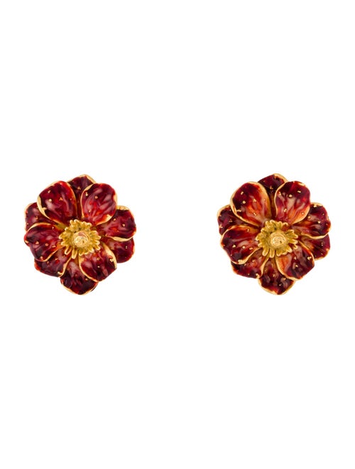 Erwin Pearl Enamel Flower Clip On Earrings