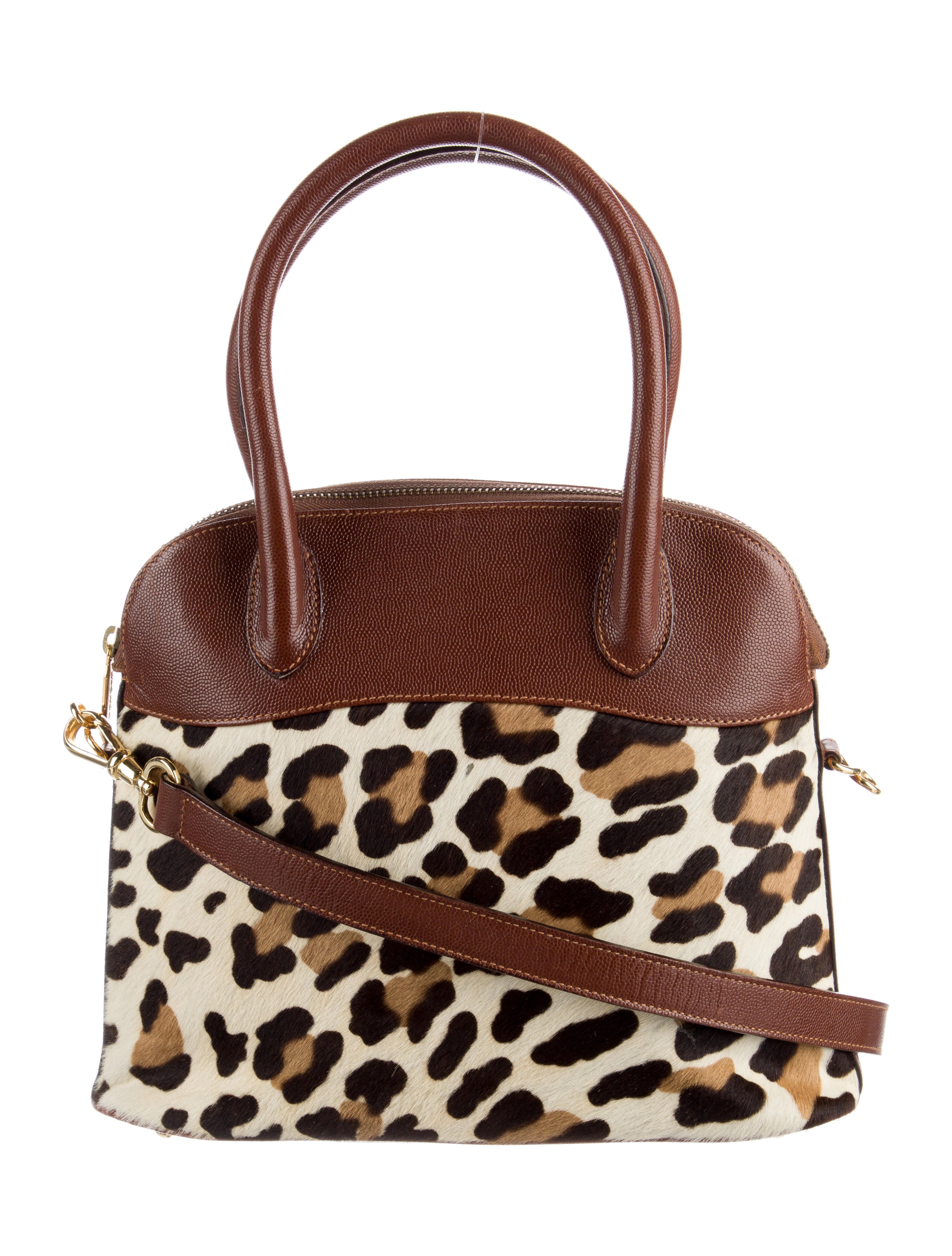 Escada Pony Hair Leather Trim Handle Bag Brown Handle Bags, Handbags