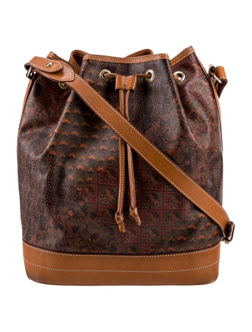 Escada Coated Canvas Leather Trimmed Bucket Bag