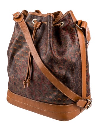 Escada Coated Canvas Leather Trimmed Bucket Bag