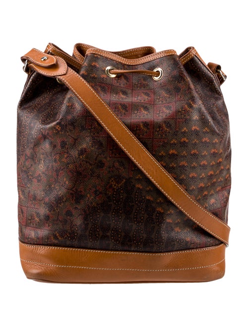 Escada Coated Canvas Leather Trimmed Bucket Bag