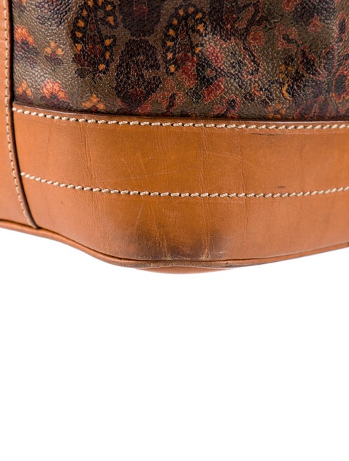 Escada Coated Canvas Leather Trimmed Bucket Bag