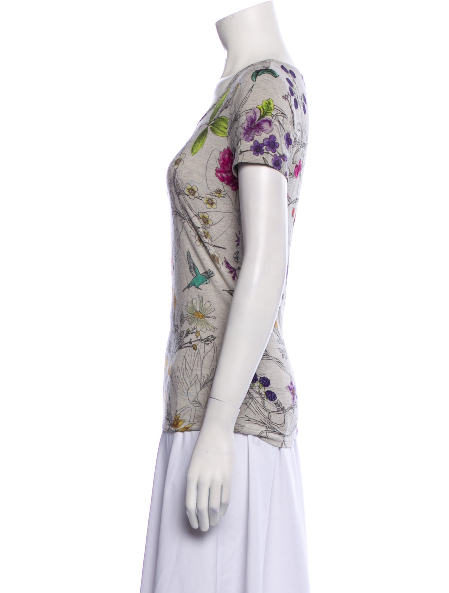 90'S ESPRIT floral print T-shirt, men's XL size, vintage unclear white type Vintage Second Hand