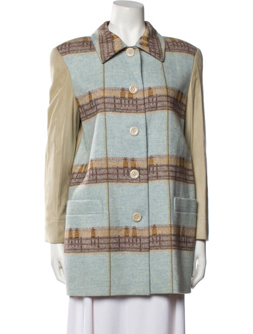 Escada Leather Plaid Print Peacoat