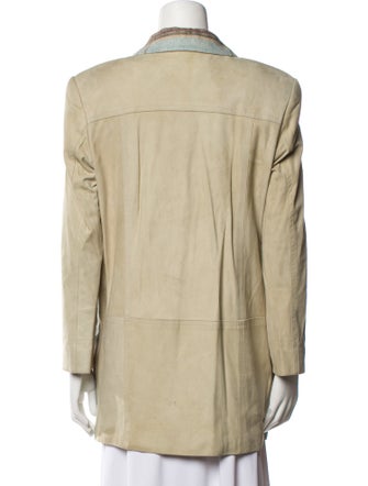 Escada Leather Plaid Print Peacoat