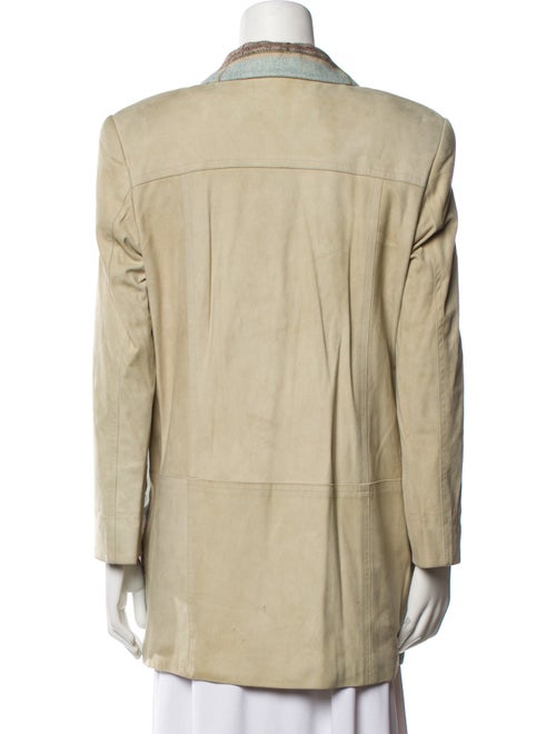 Escada Leather Plaid Print Peacoat