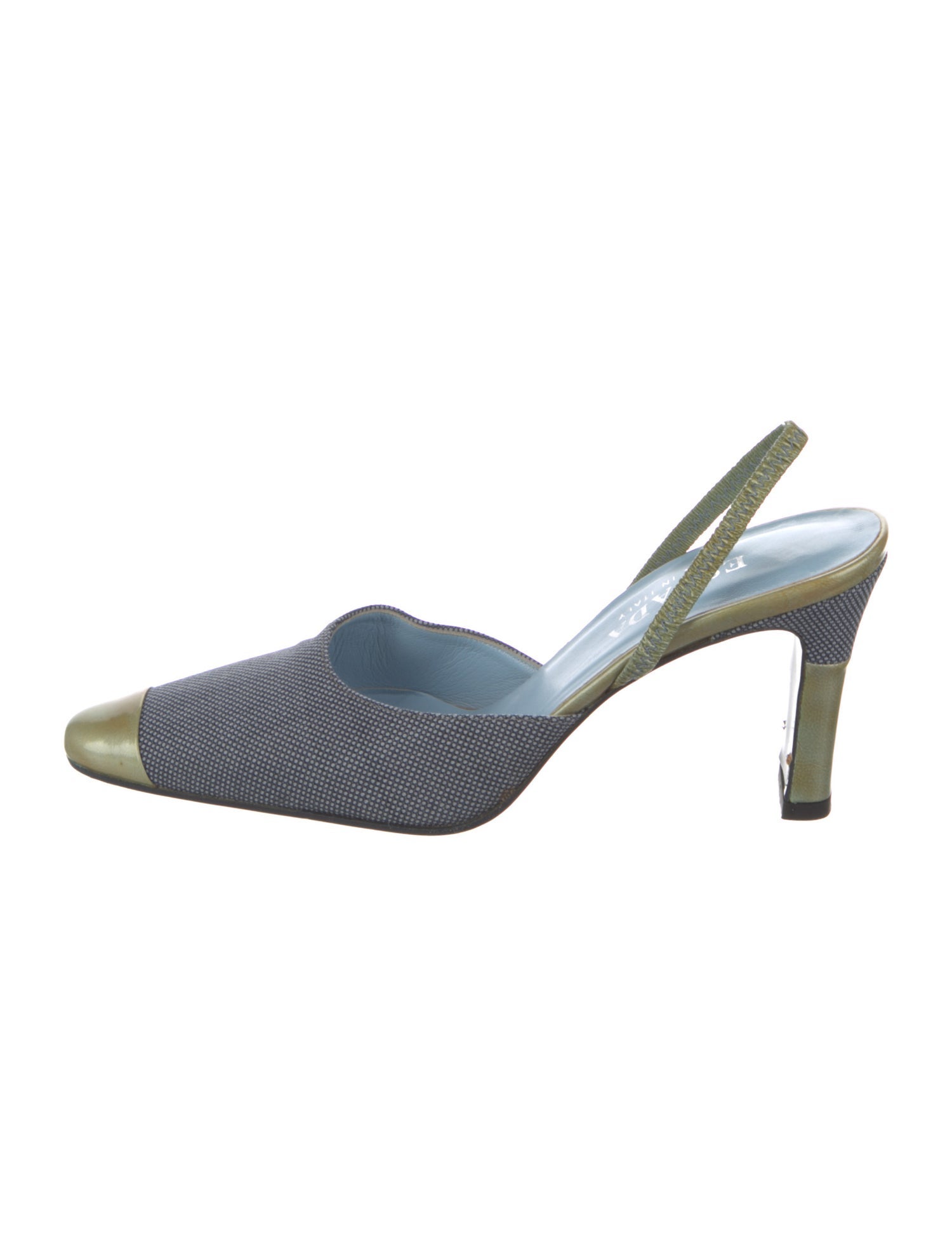Escada Denim Colorblock Pattern Slingback Pumps