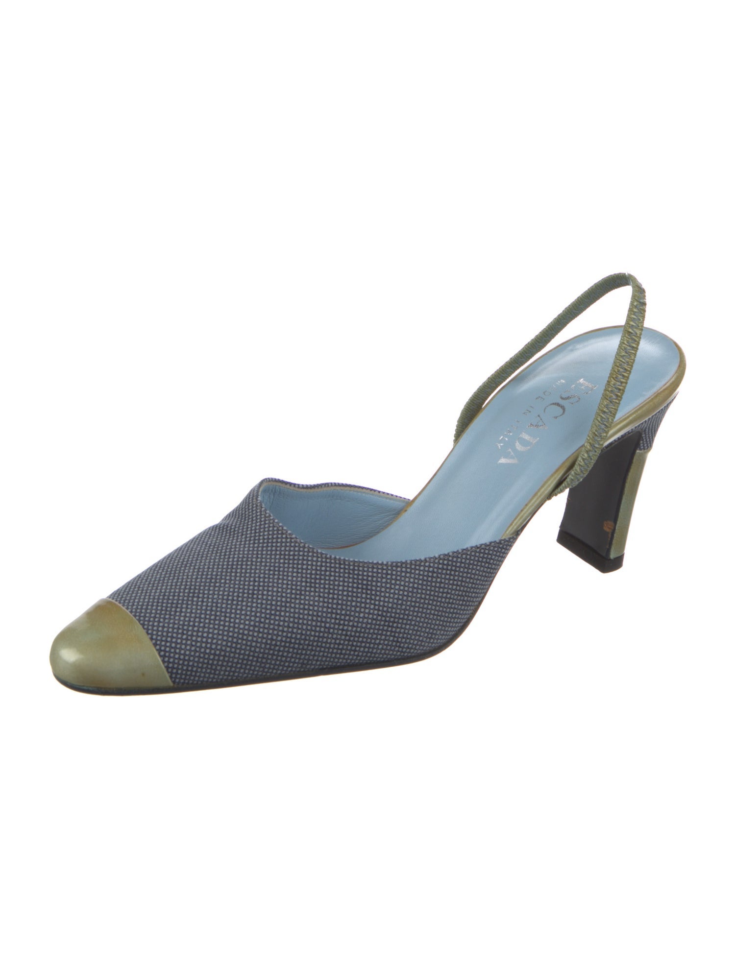 Escada Denim Colorblock Pattern Slingback Pumps