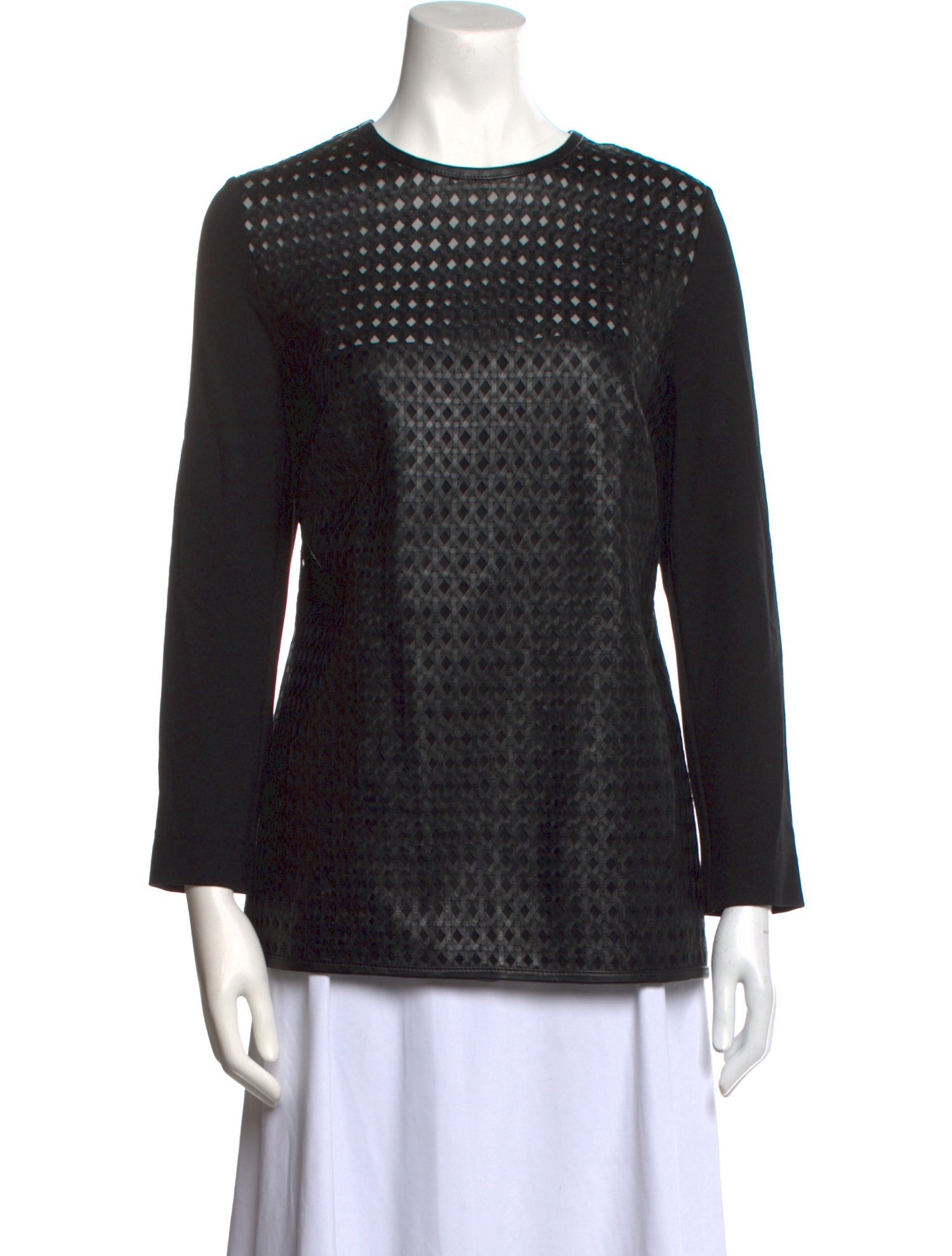 Escada Lamb Leather Crew Neck Blouse