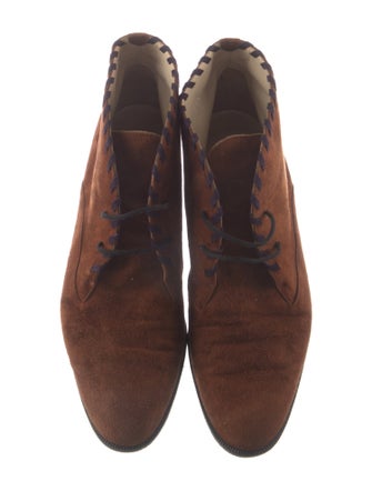 Escada Suede Striped Lace-Up Boots