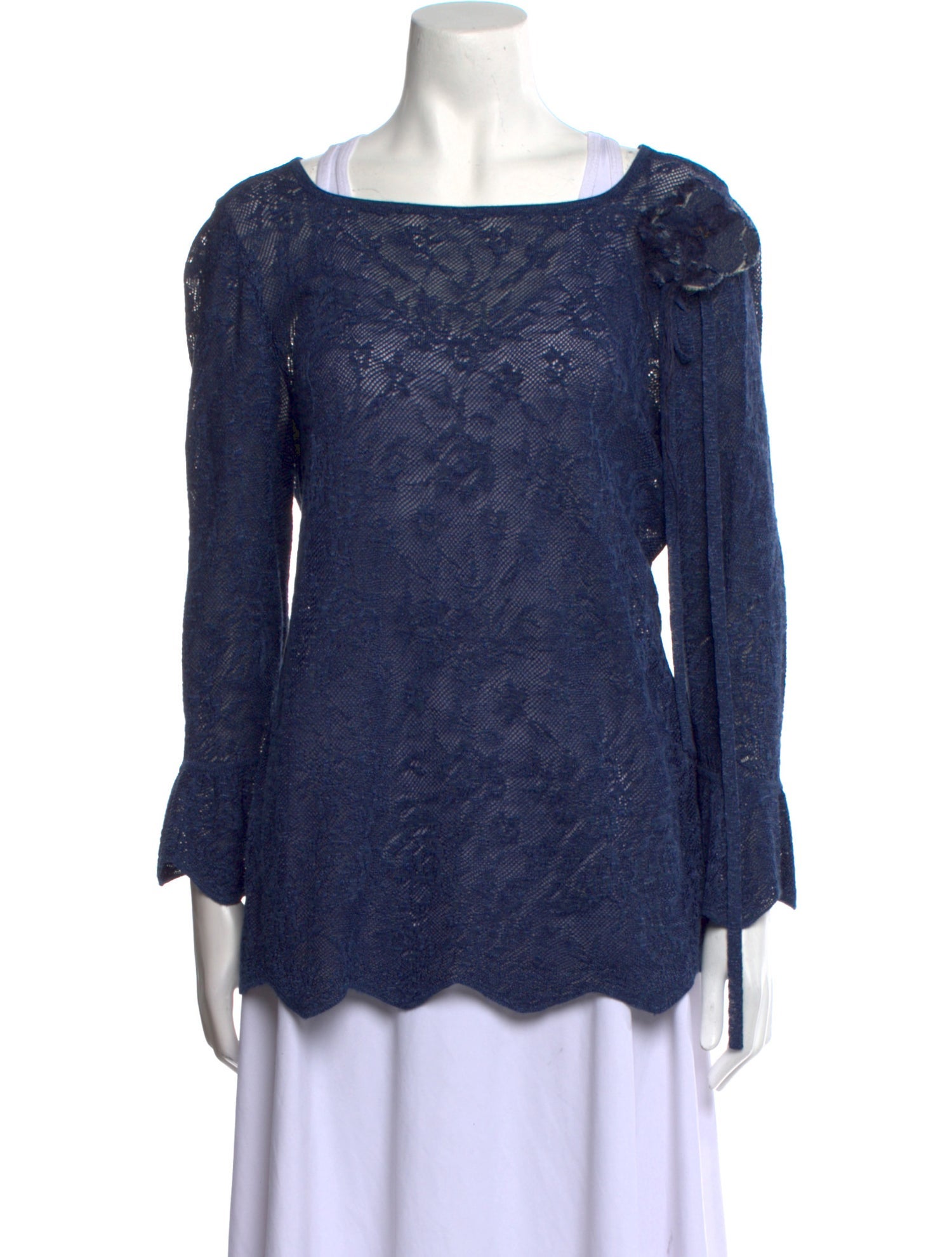 Escada Bateau Neckline Long Sleeve Blouse