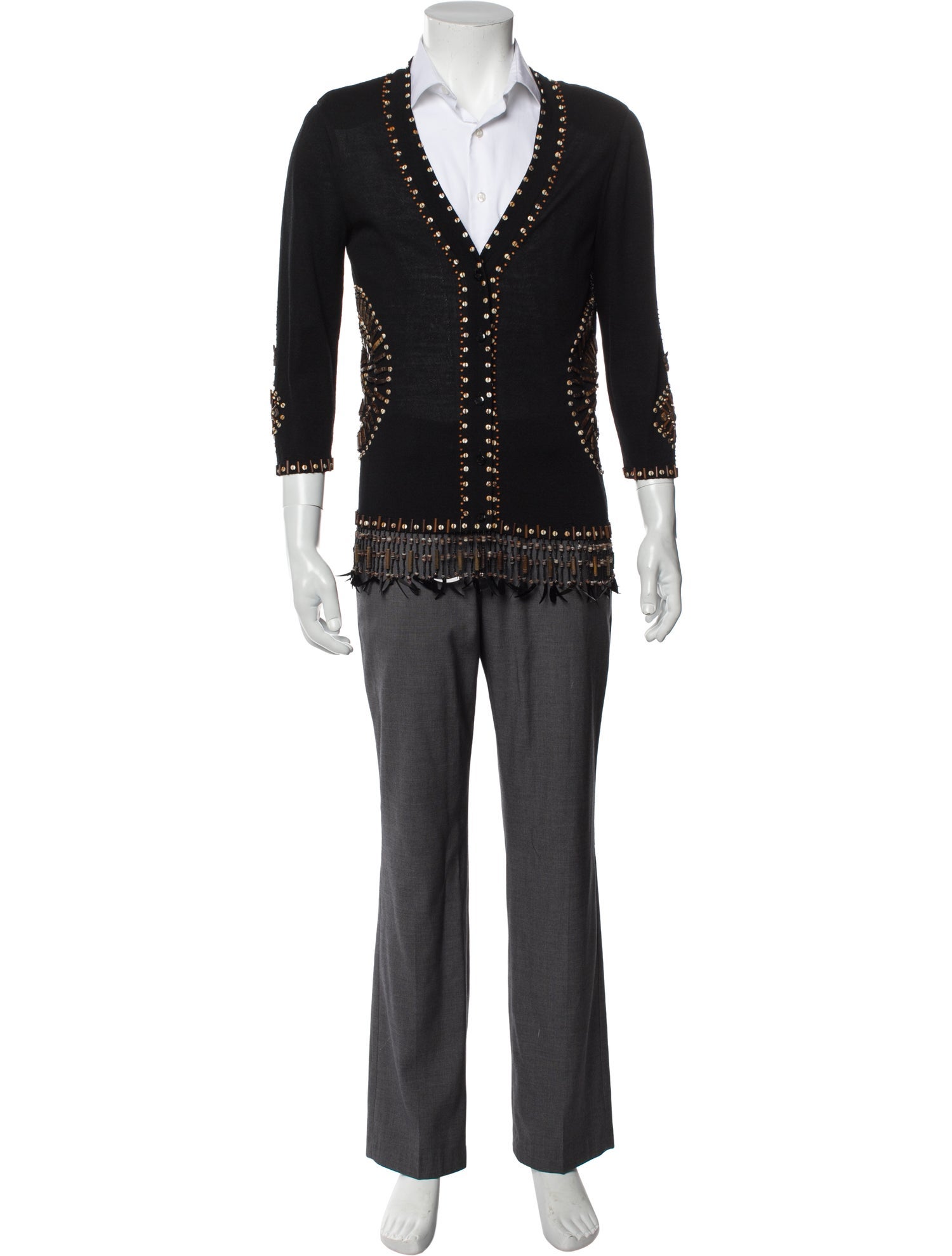 Escada Striped V-Neck Cardigan