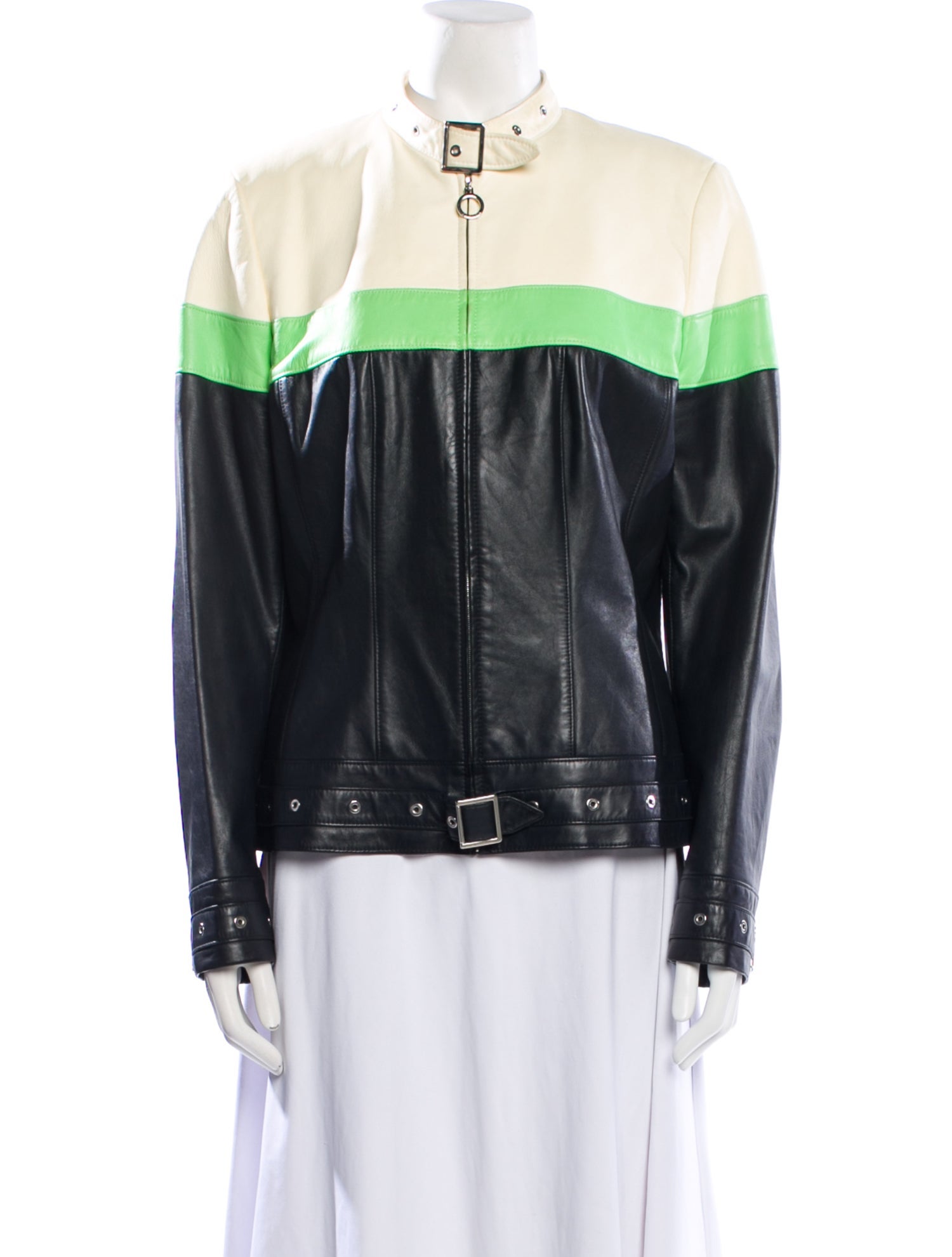 Escada Leather Striped Bomber Jacket