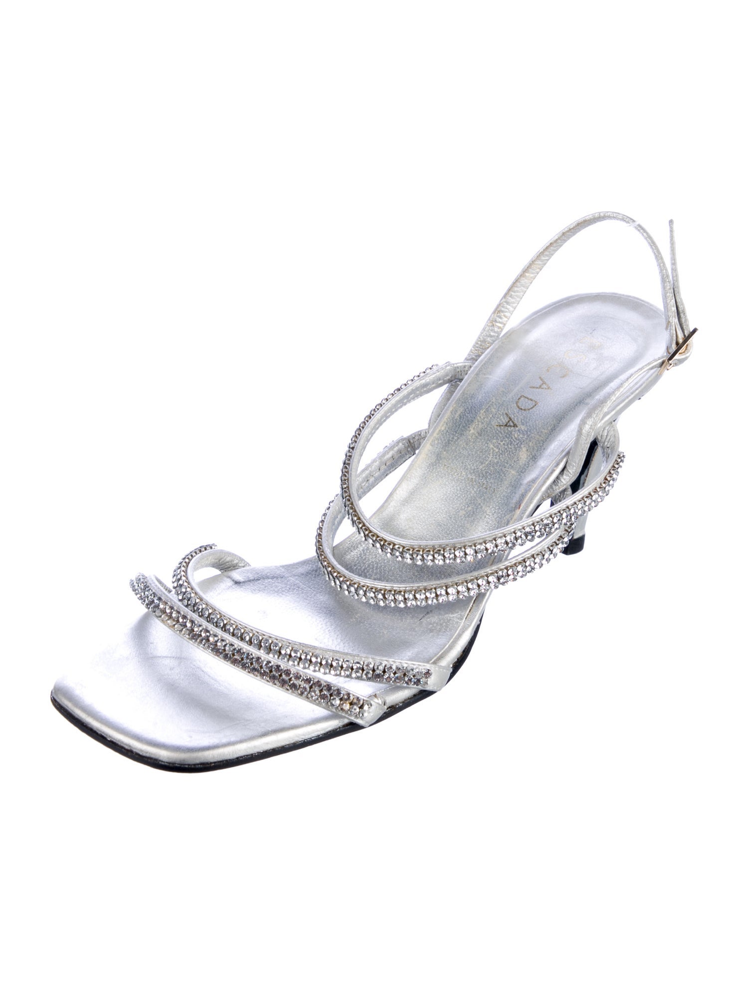 Escada Leather Crystal Embellishments Slingback Sandals