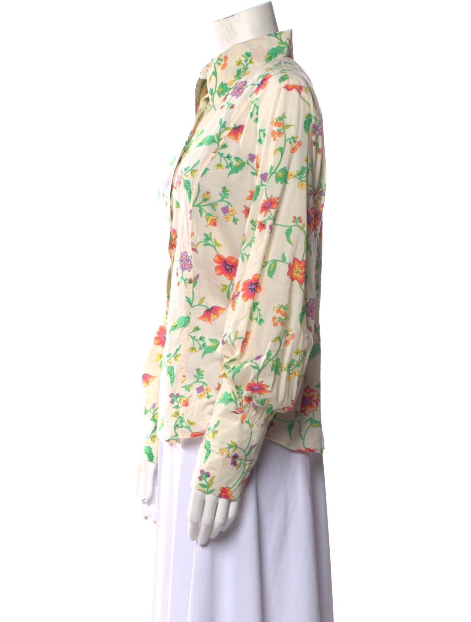 Escada Floral Print Long Sleeve Button-Up Top