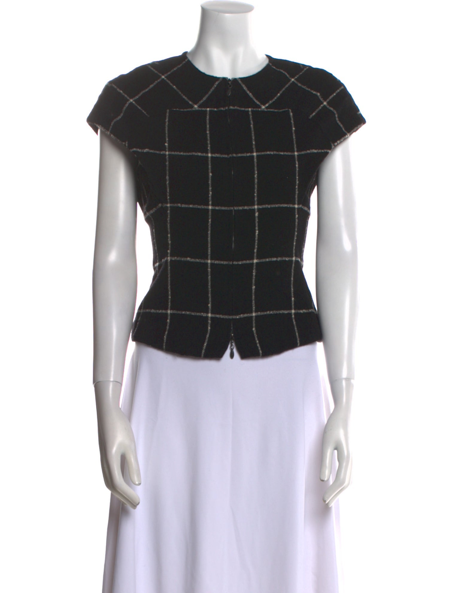 Escada Wool Plaid Print Top