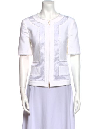 Escada Crew Neck Short Sleeve Button-Up Top