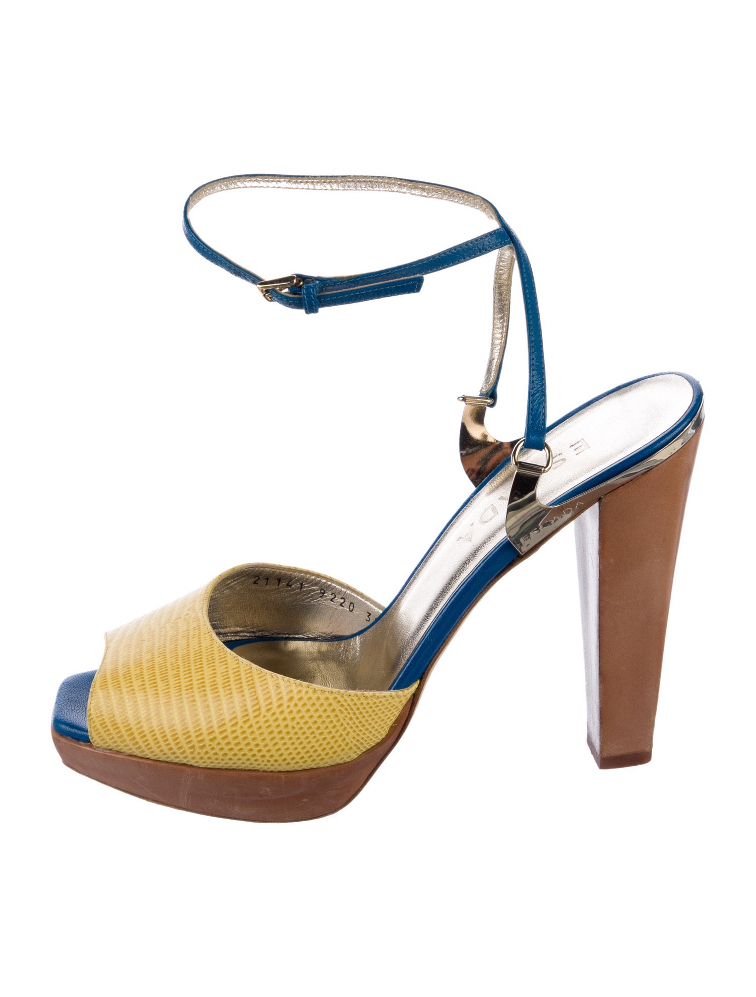 Escada Leather Colorblock Pattern Sandals
