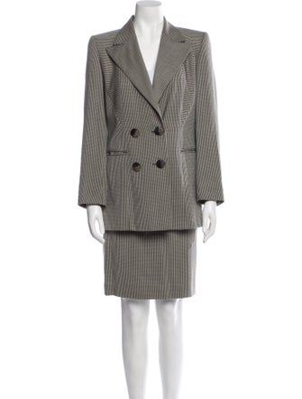 Escada Virgin Wool Plaid Print Skirt Suit
