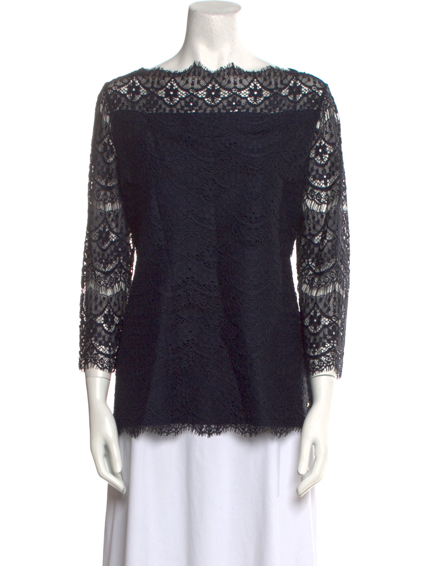 Escada Lace Pattern Bateau Neckline Blouse