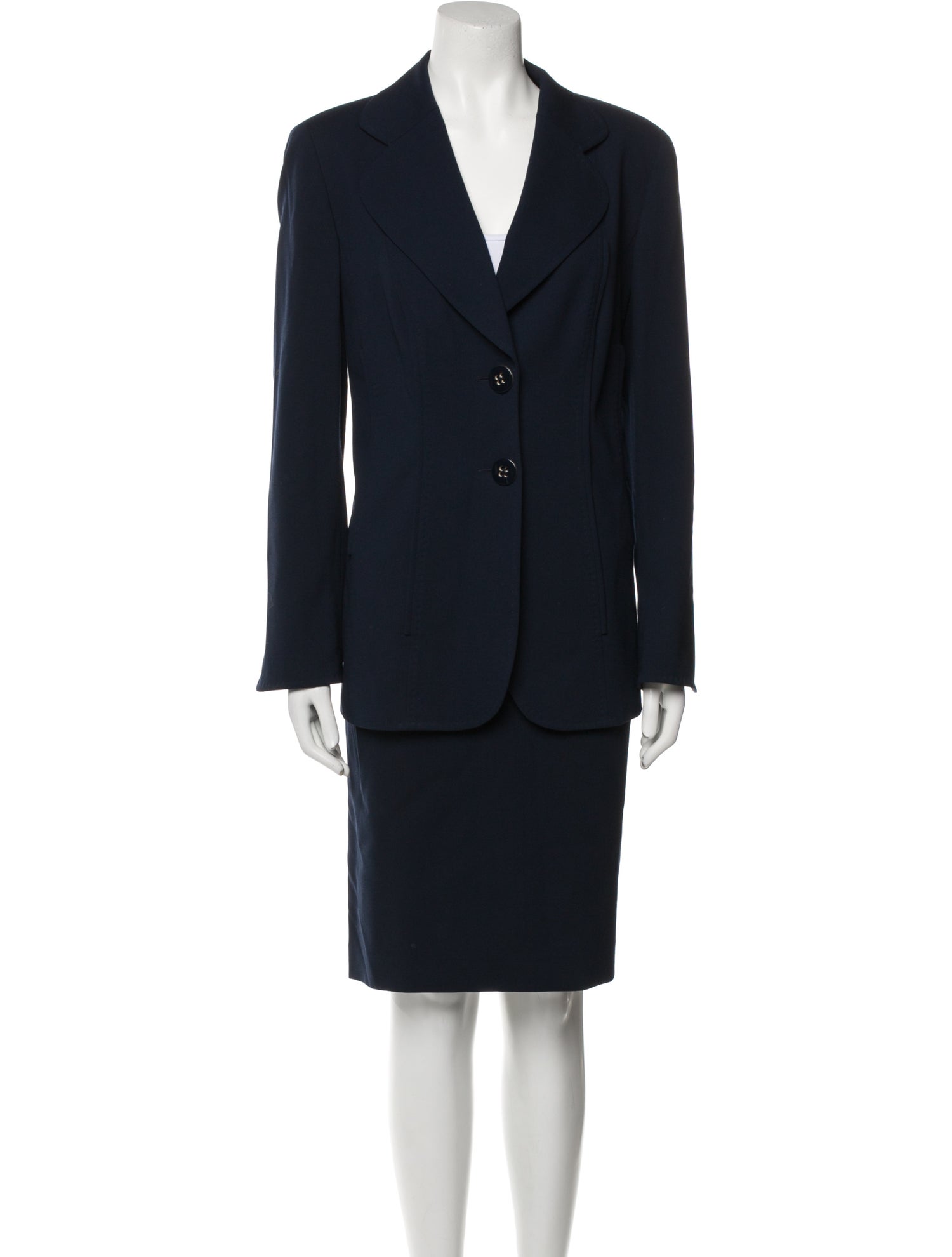 Escada Wool Scalloped Accent Skirt Suit