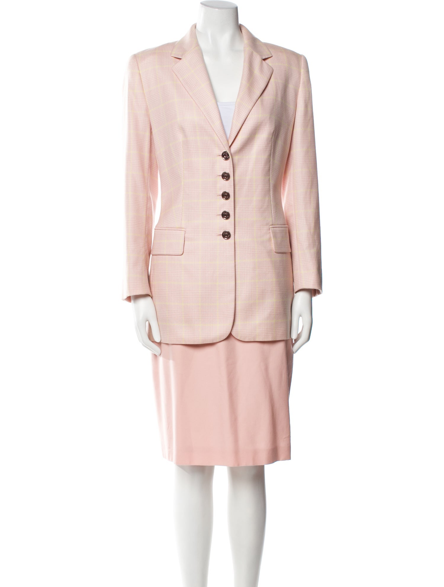 Escada Virgin Wool Plaid Print Skirt Suit