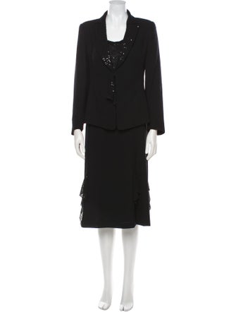 Escada Virgin Wool Sequin Embellishments Skirt Set