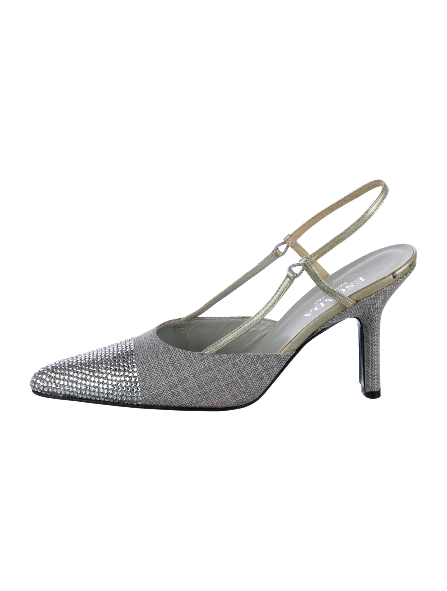 Escada Canvas Crystal Embellishments Slingback Pumps