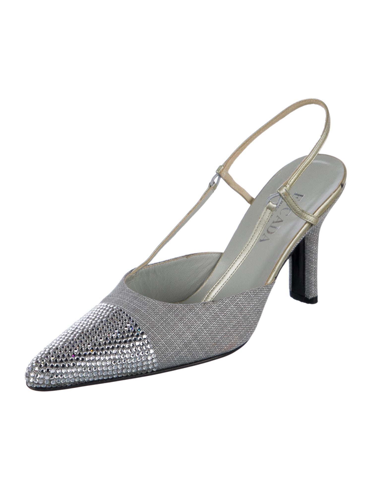 Escada Canvas Crystal Embellishments Slingback Pumps