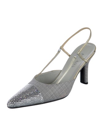 Escada Canvas Crystal Embellishments Slingback Pumps