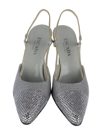 Escada Canvas Crystal Embellishments Slingback Pumps