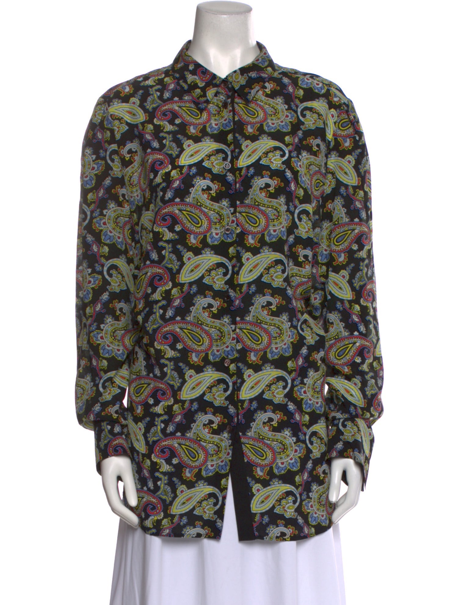 Escada Silk Paisley Print Button-Up Top