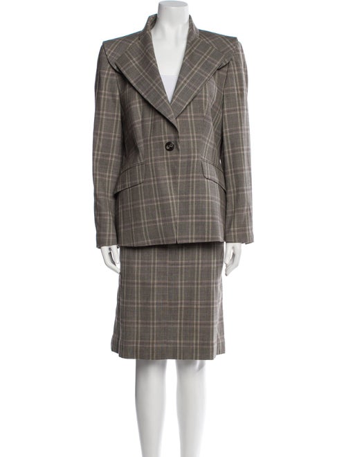 Escada Wool Plaid Print Skirt Suit
