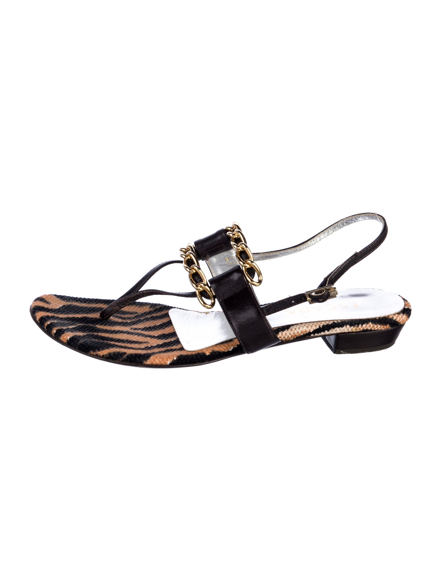 Escada Leather Animal Print Slingback Sandals