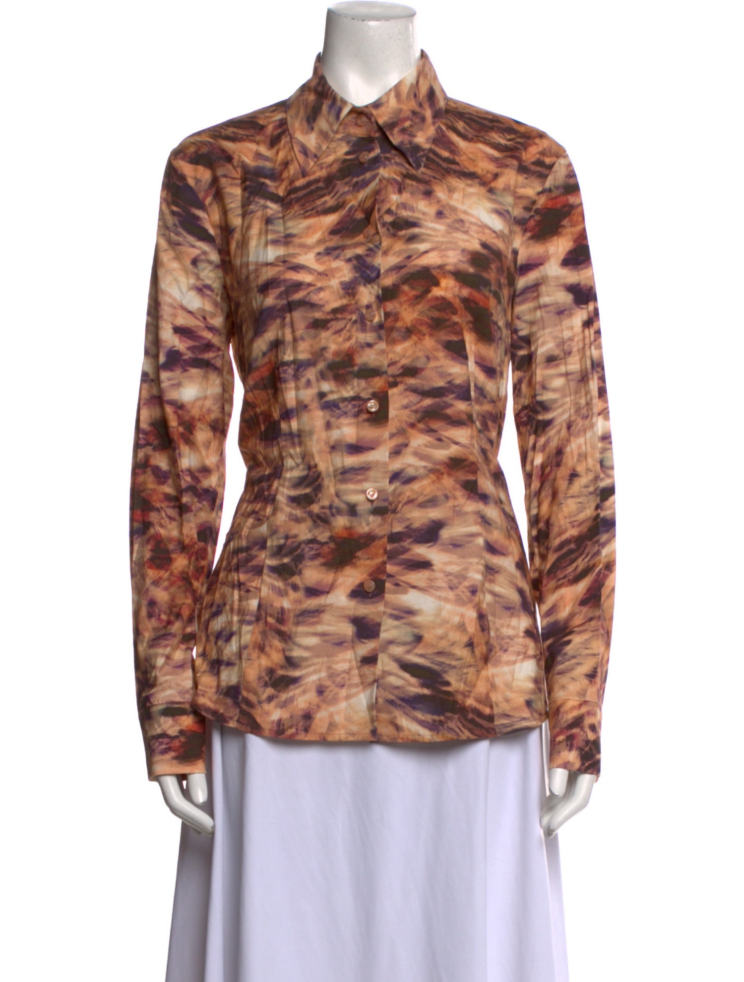 Escada Printed Long Sleeve Button-Up Top