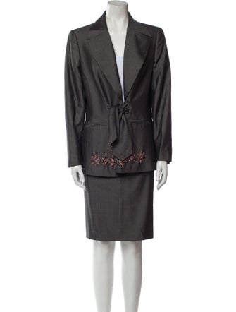 Escada Wool Crystal Embellishments Skirt Suit