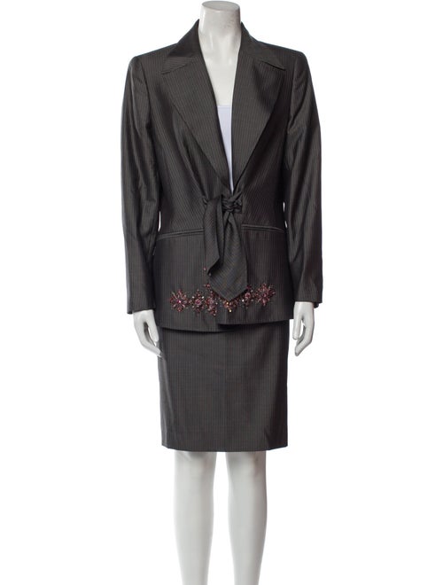 Escada Wool Crystal Embellishments Skirt Suit