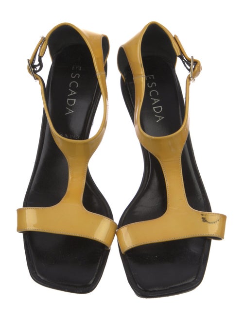 Escada Patent Leather Printed T-Strap Sandals