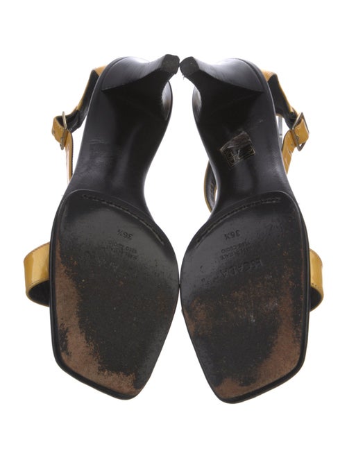 Escada Patent Leather Printed T-Strap Sandals