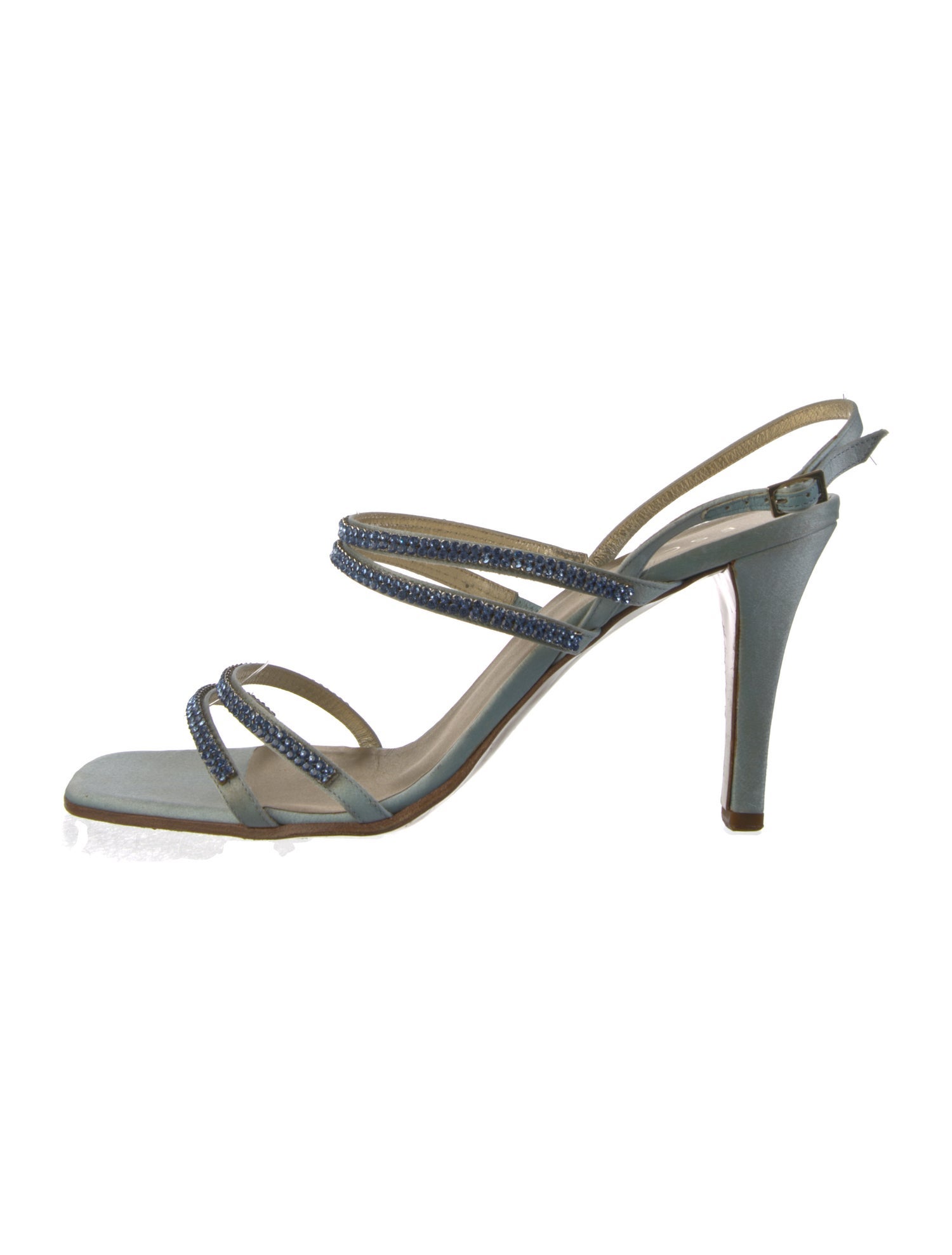 Escada Satin Crystal Embellishments Slingback Sandals