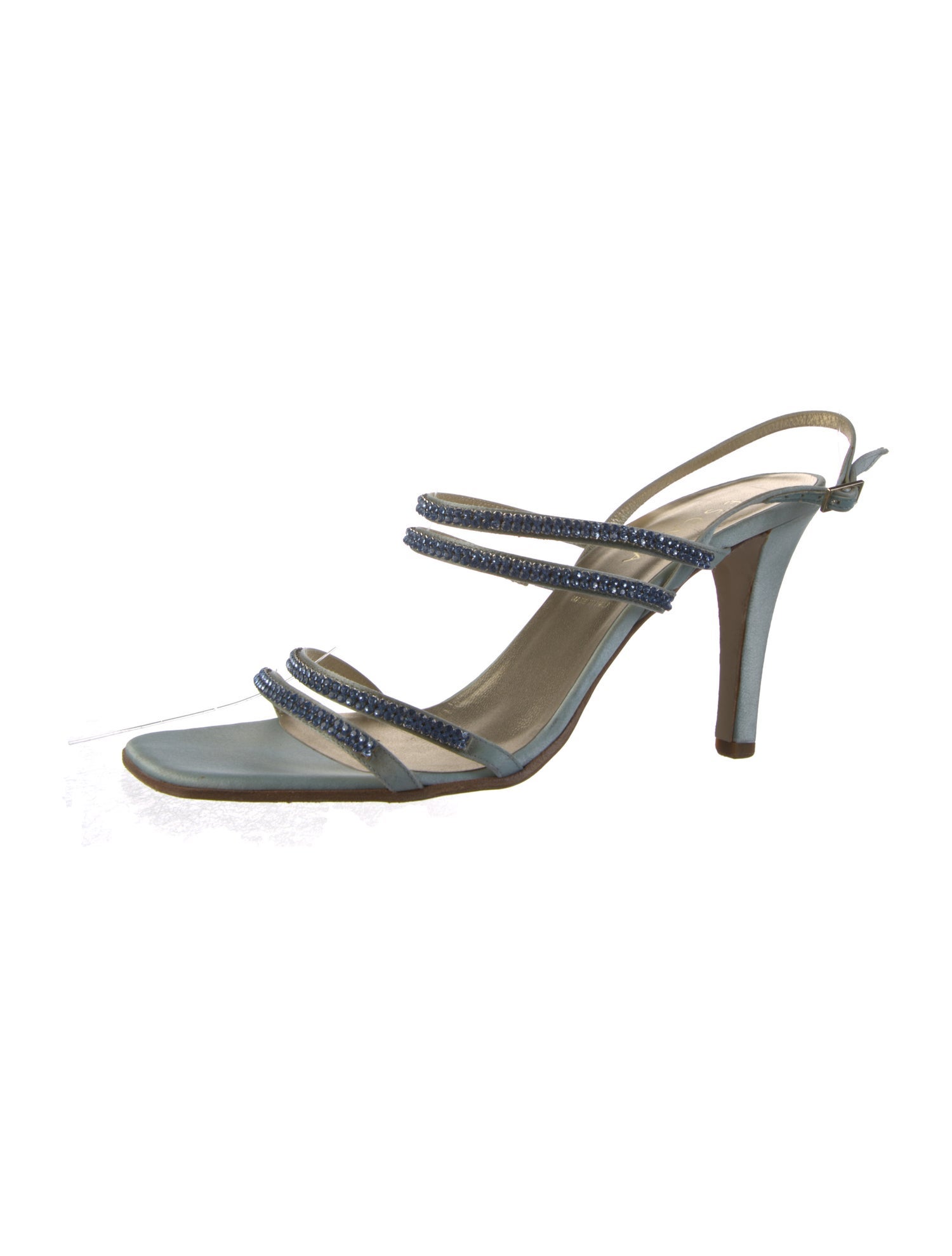 Escada Satin Crystal Embellishments Slingback Sandals