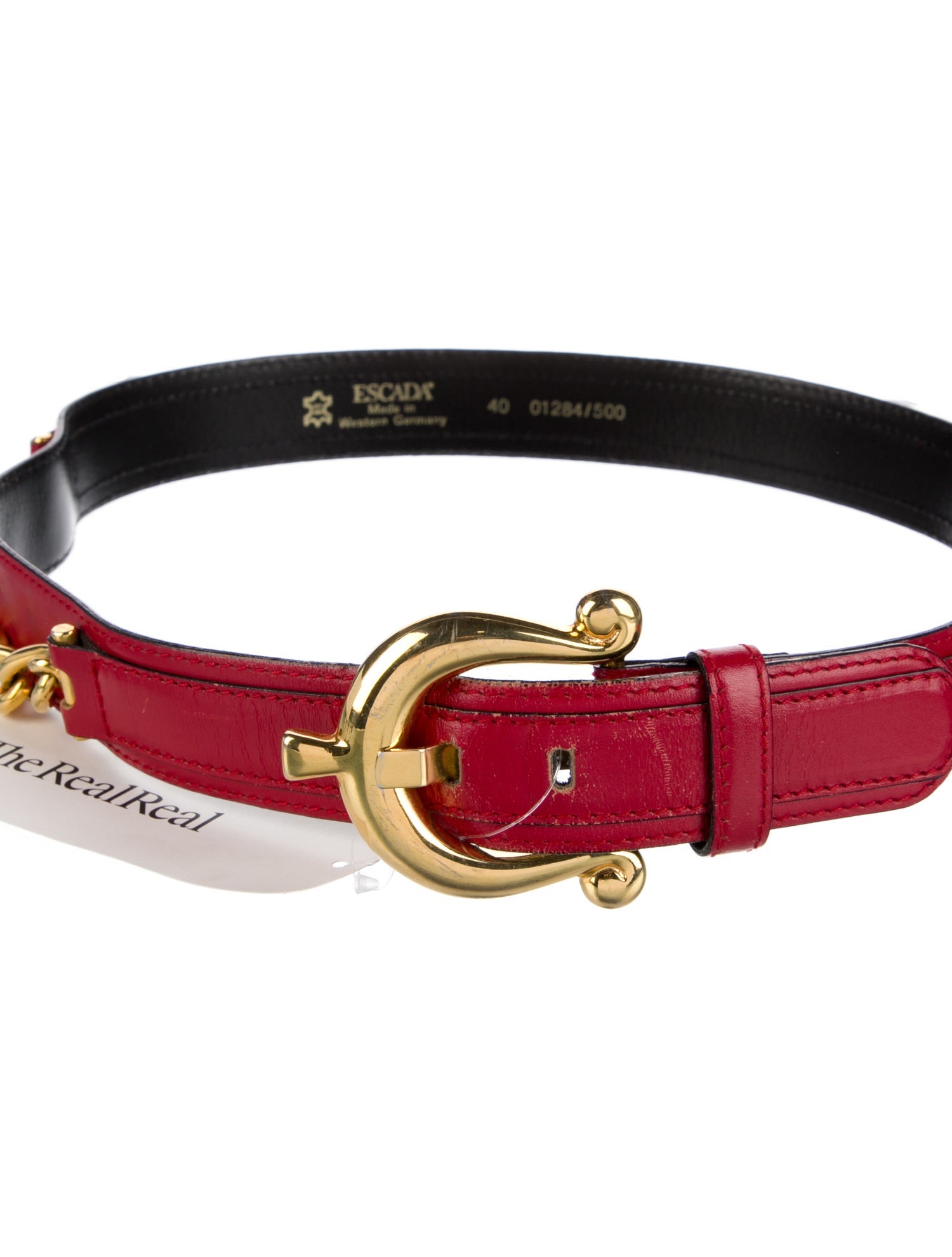 Escada Leather Chain-Link Accents Waist Belt