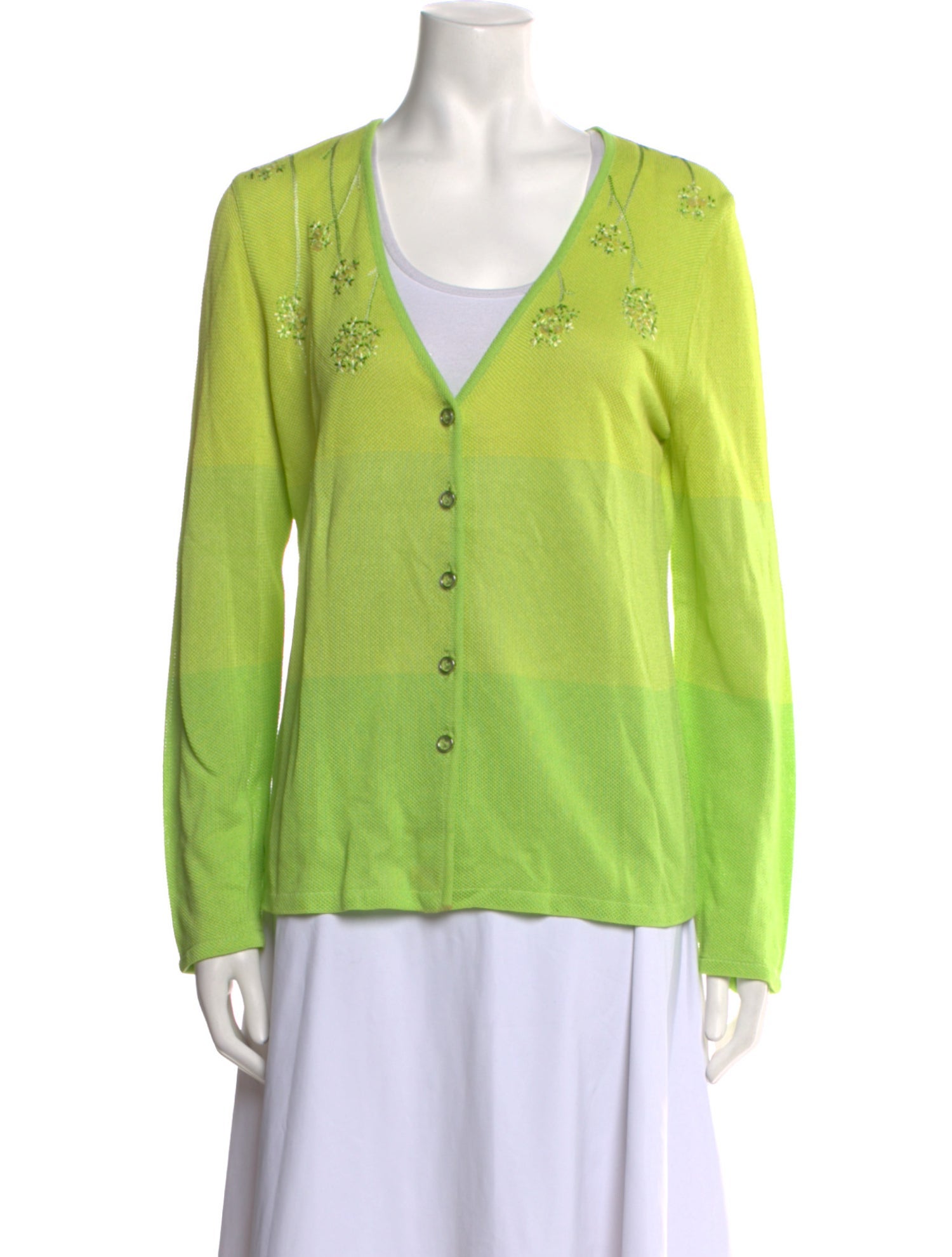 Escada V-Neck Long Sleeve Button-Up Top