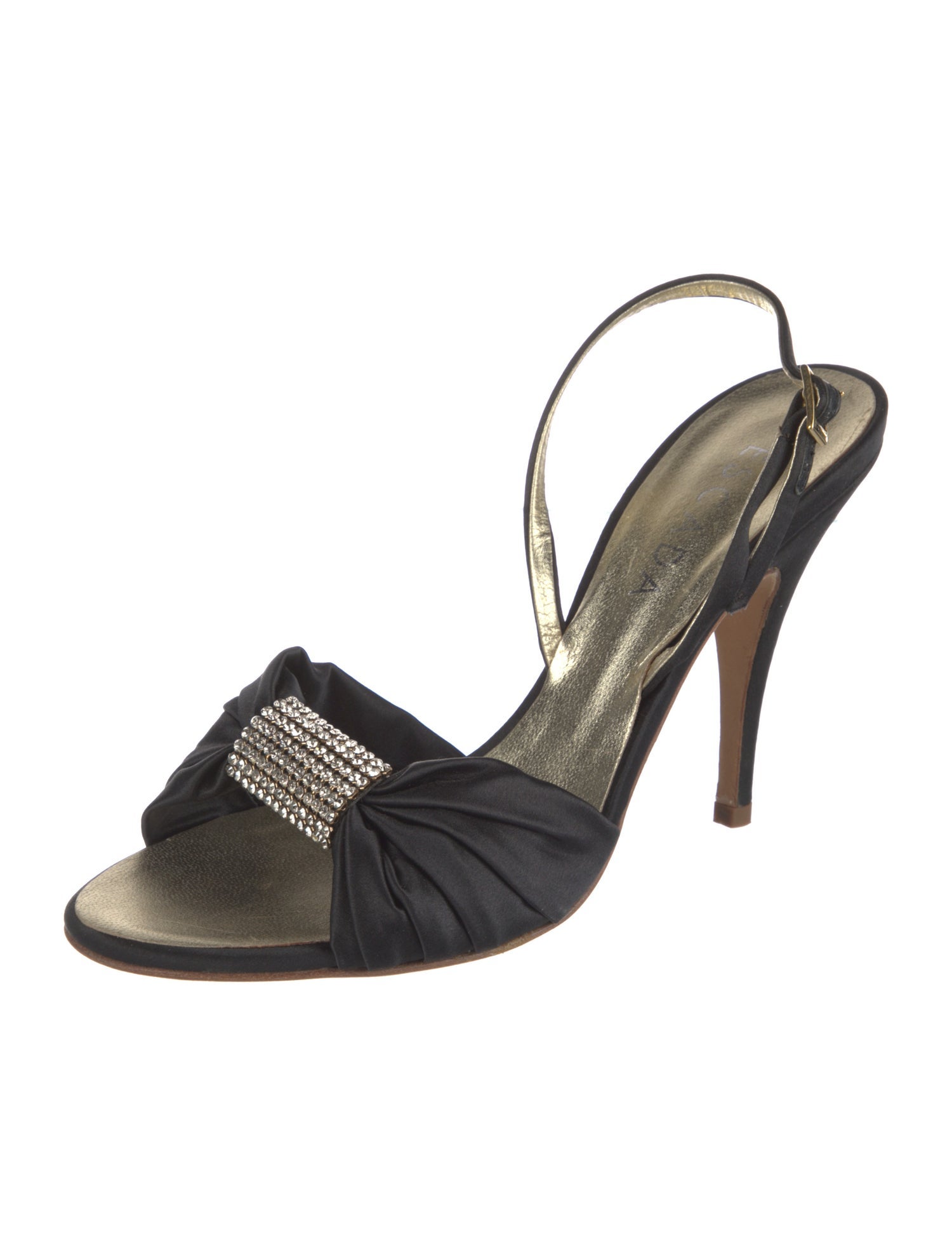 Escada Satin Printed Slingback Sandals